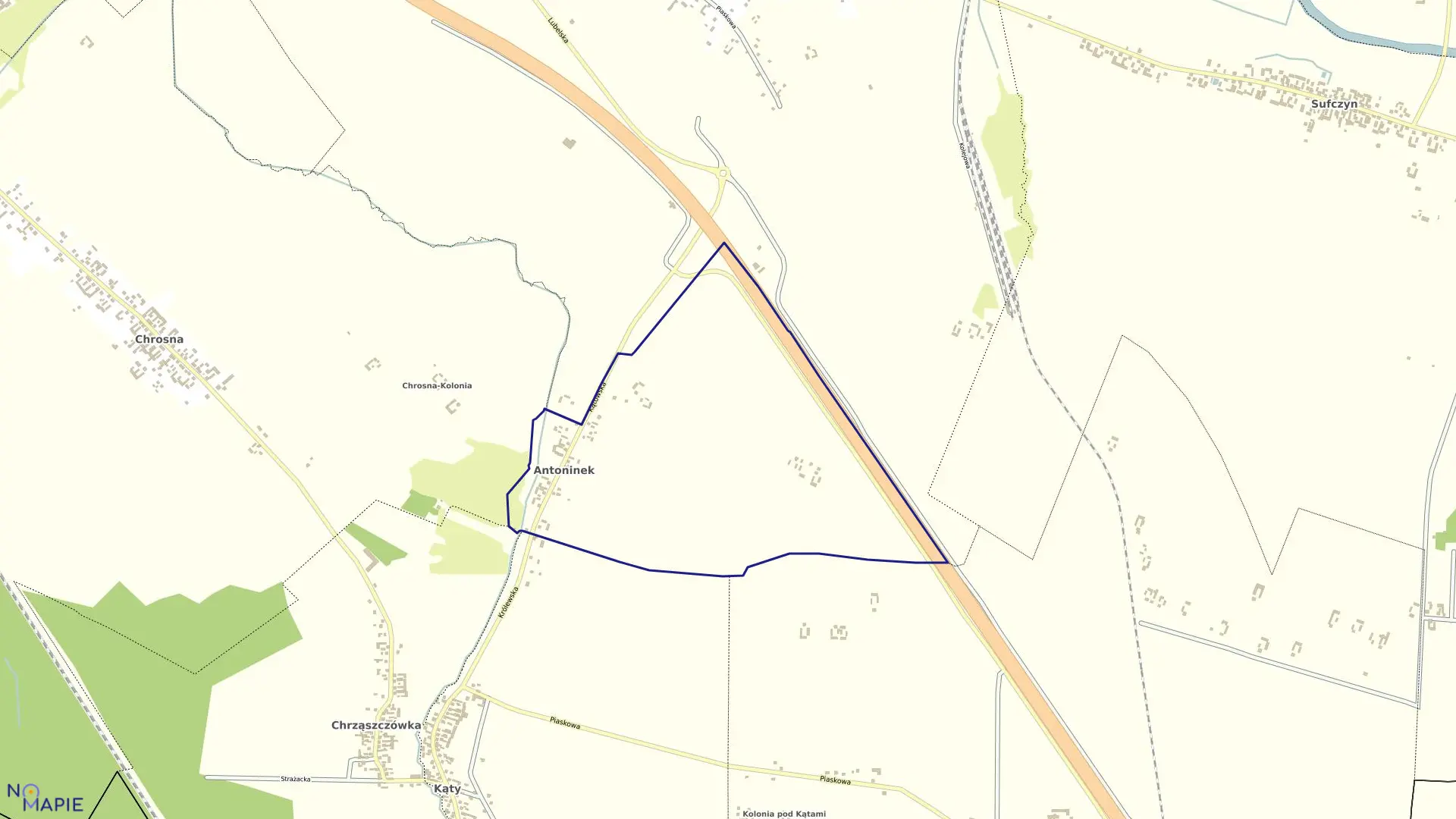 Mapa obrębu ANTONINEK w gminie Kołbiel
