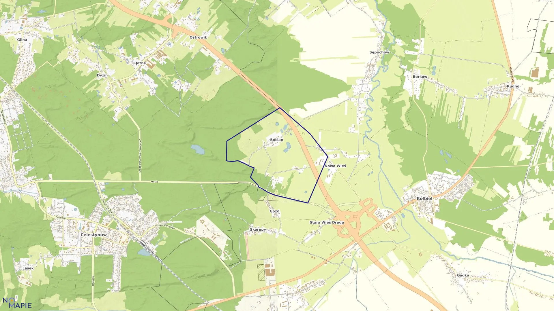 Mapa obrębu BOCIAN w gminie Kołbiel