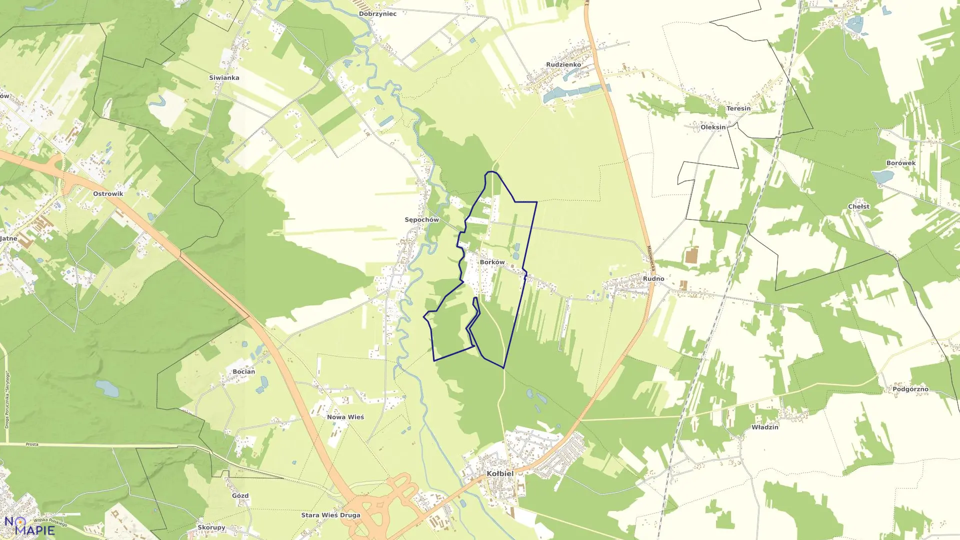 Mapa obrębu BORKÓW w gminie Kołbiel