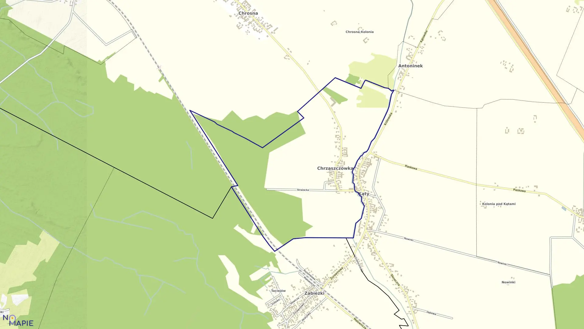 Mapa obrębu CHRZĄSZCZÓWKA w gminie Kołbiel
