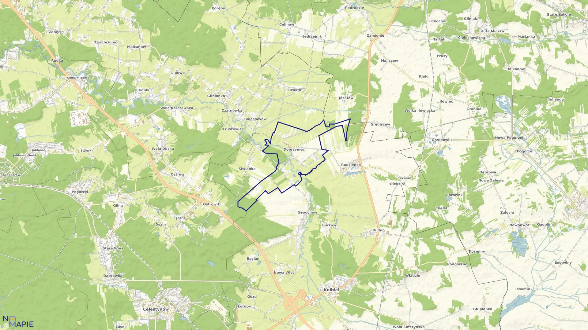 Mapa obrębu DOBRZYNIEC w gminie Kołbiel