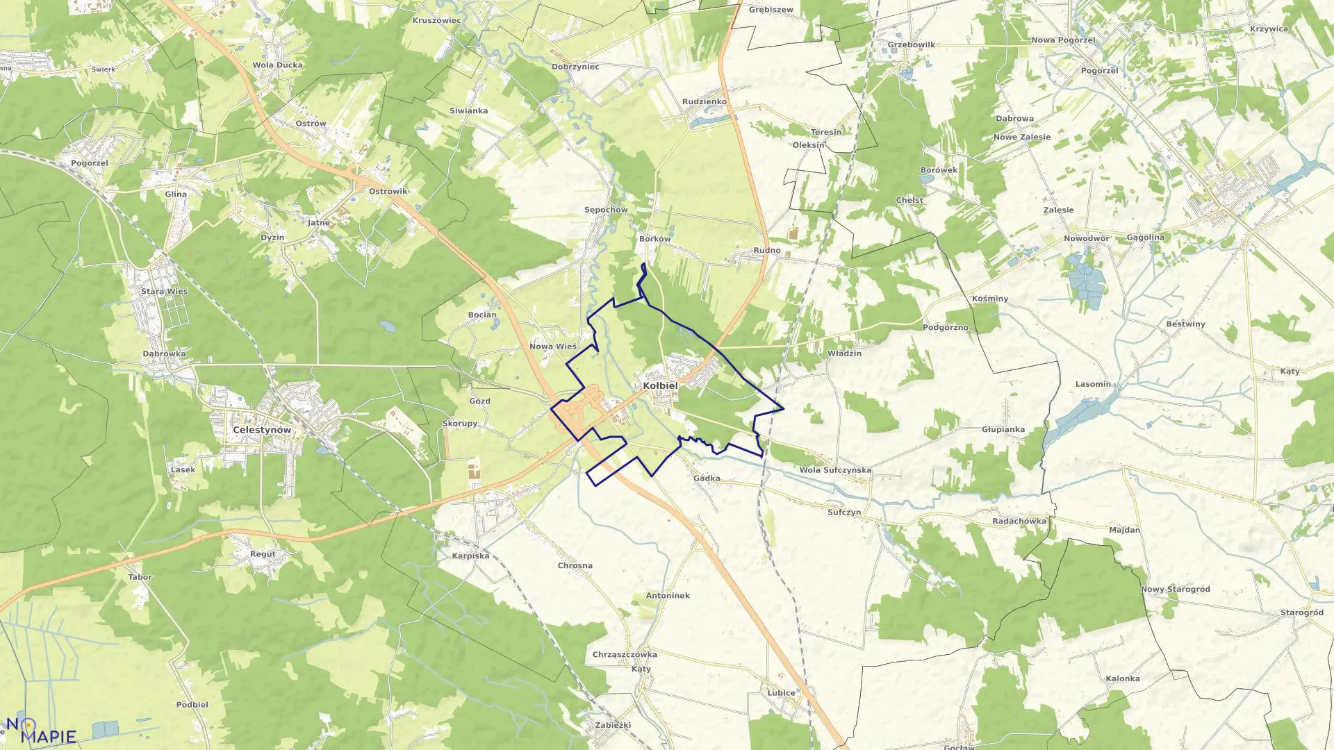 Mapa obrębu KOŁBIEL w gminie Kołbiel