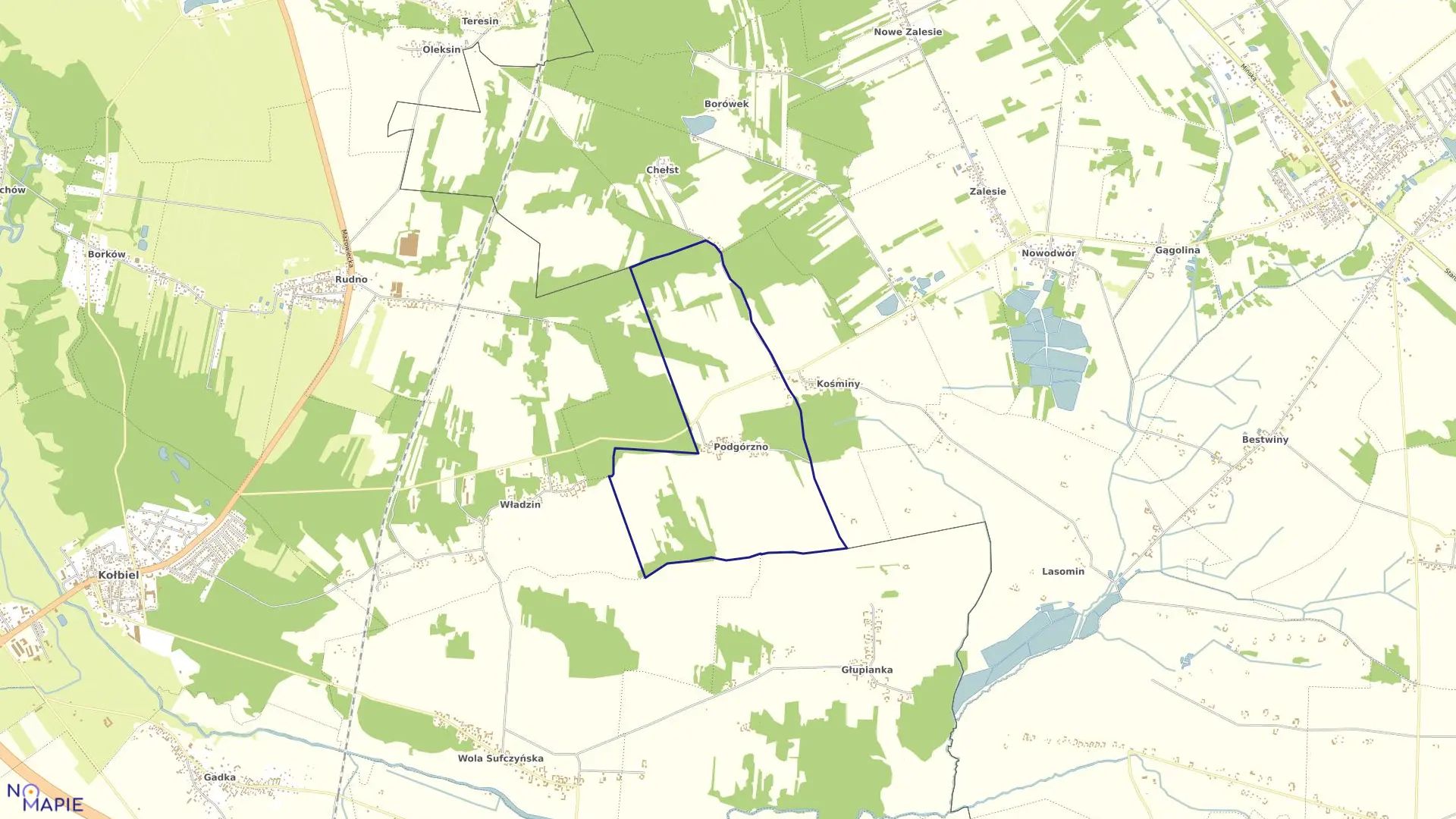 Mapa obrębu PODGÓRZNO w gminie Kołbiel