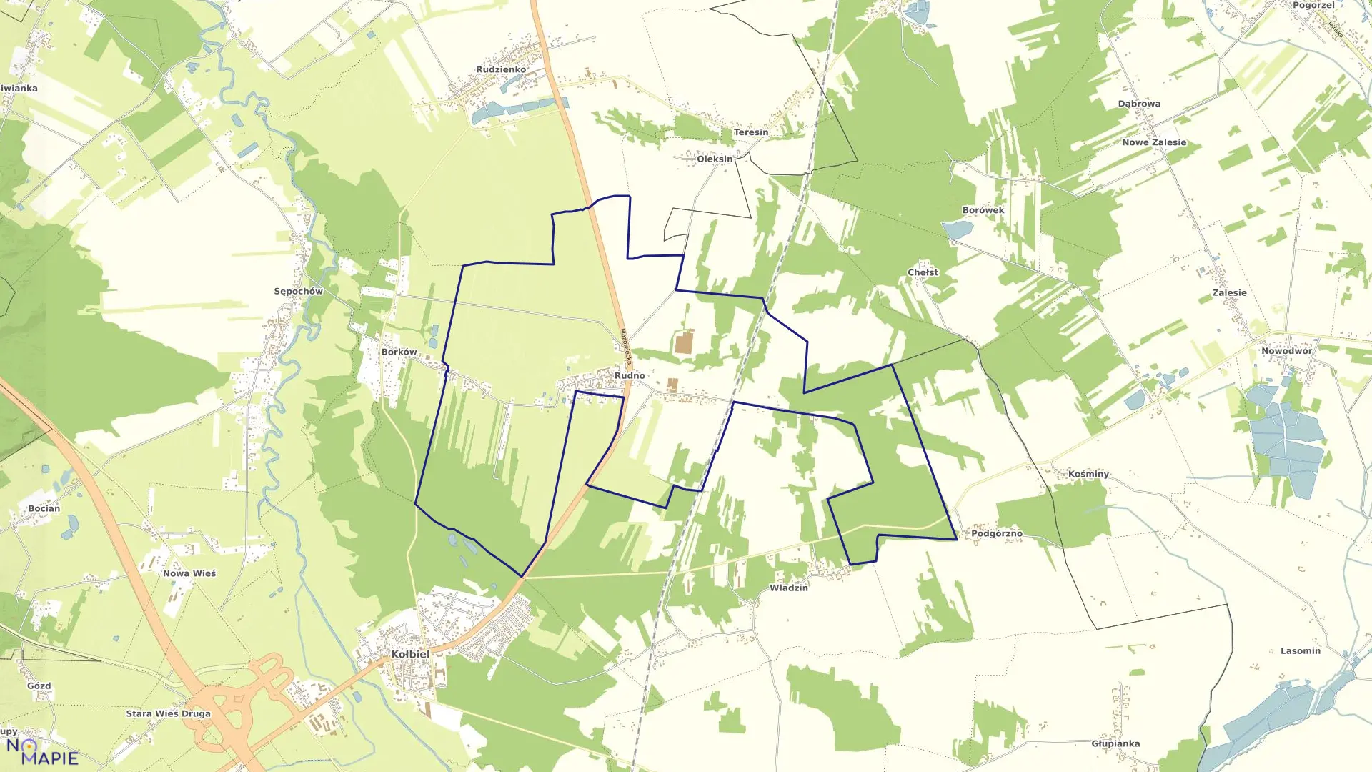 Mapa obrębu RUDNO w gminie Kołbiel