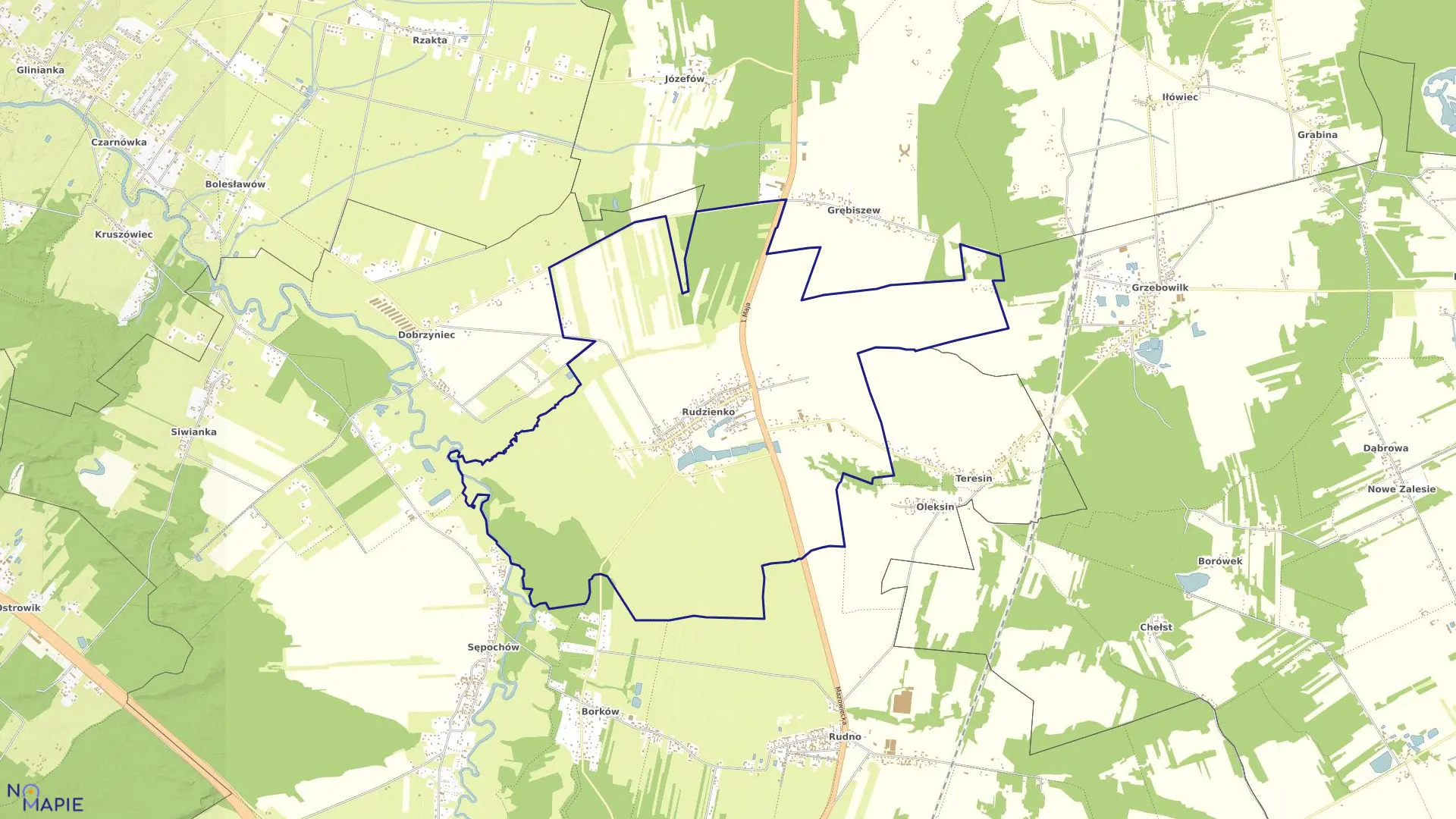 Mapa obrębu RUDZIENKO w gminie Kołbiel