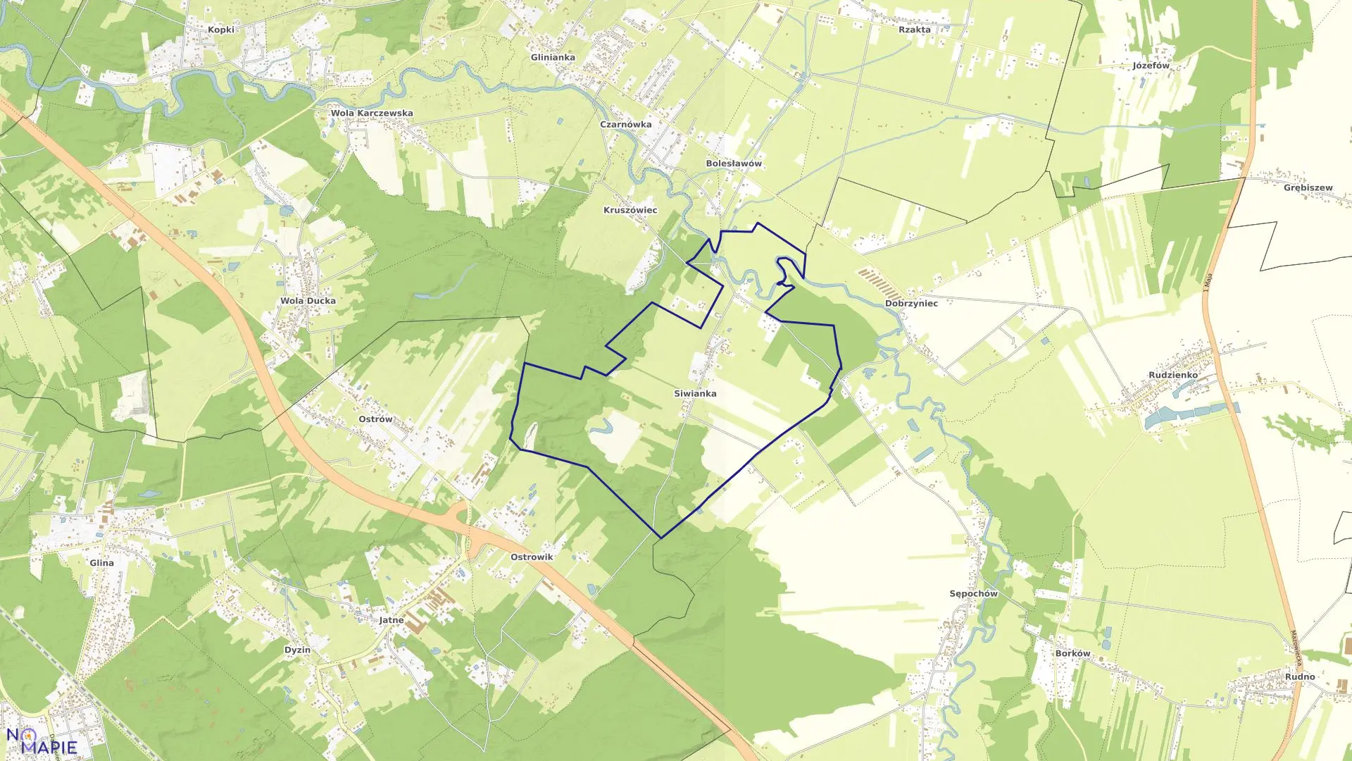 Mapa obrębu SIWIANKA w gminie Kołbiel