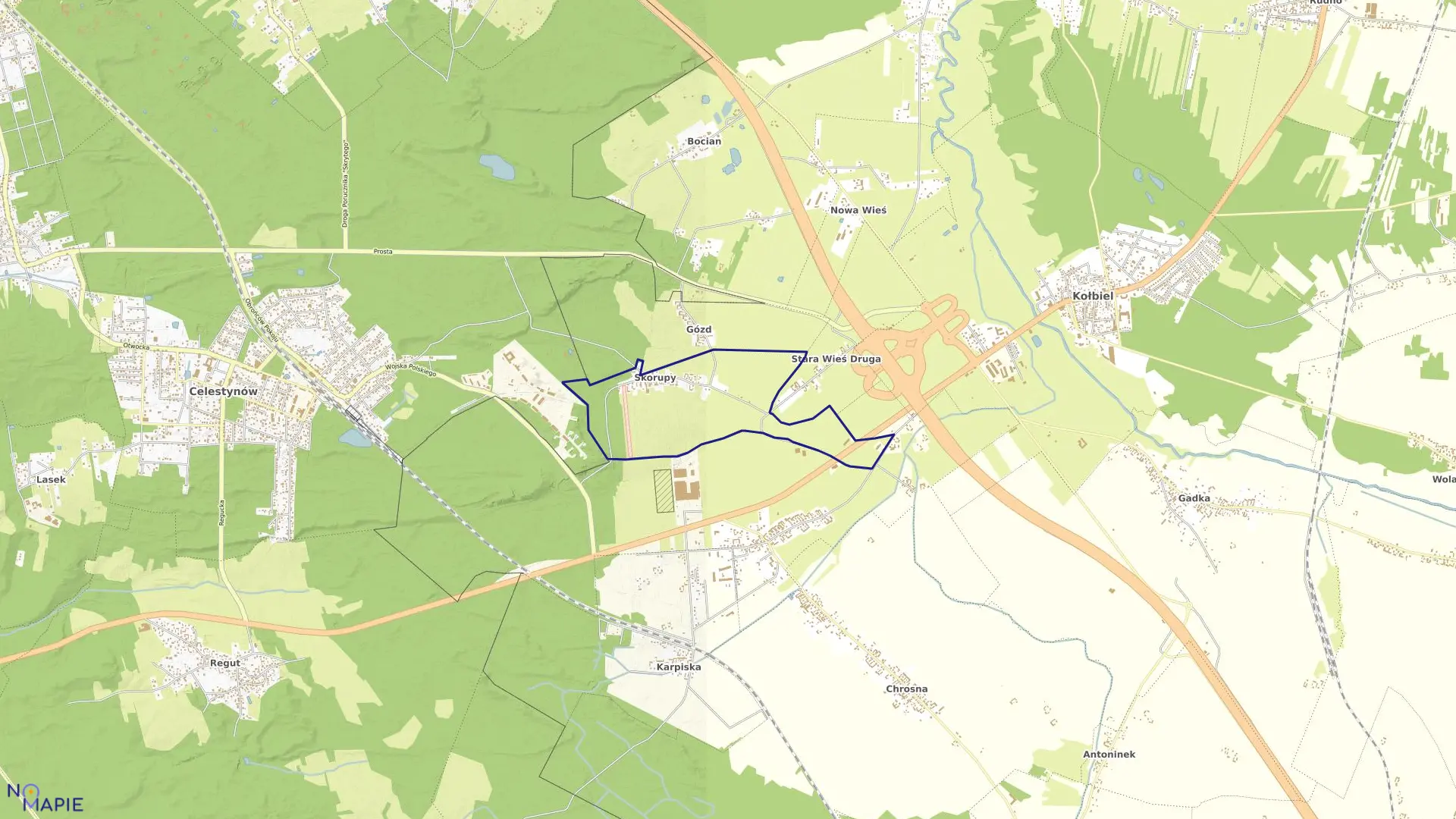 Mapa obrębu SKORUPY w gminie Kołbiel