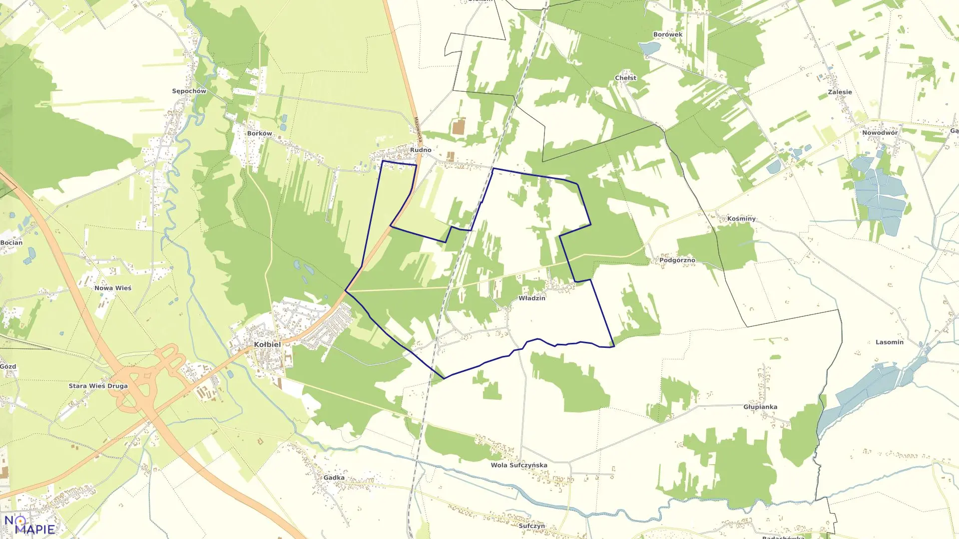 Mapa obrębu WŁADZIN w gminie Kołbiel